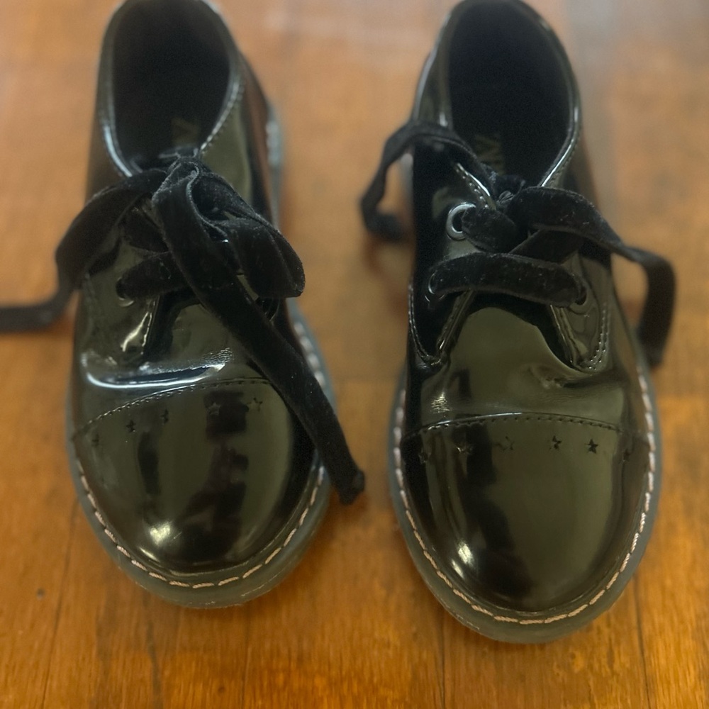 Zara Black Patent Velvet-Lace Kids Dress Oxfords